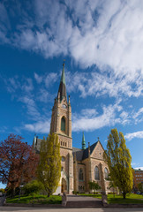 The old church Oscarskyrkan in the district Östermalm a sunny spring day in Stockholm.