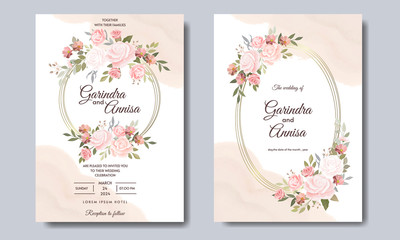  Elegant wedding invitation card template with beautiful floral leaves Premium Vector