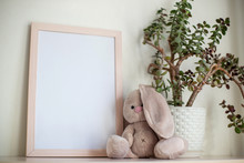 Empty Frame With Toy Hare  For Custom Print And Design 