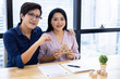 © P Stock - Couple as successful agreement in transaction contract of house.
