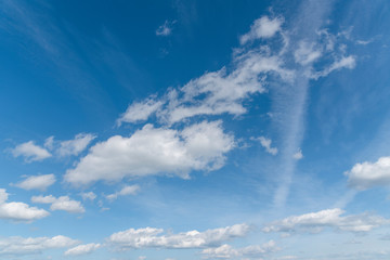 beautiful blue sky and close-up white clouds. nature background.
