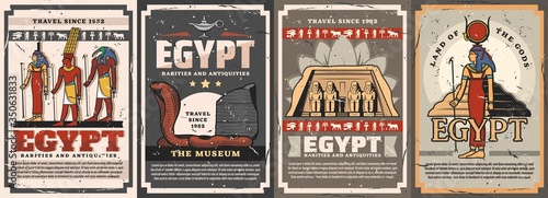 Cuadros en Lienzo Egyptian gods, travel landmarks and culture vector posters
