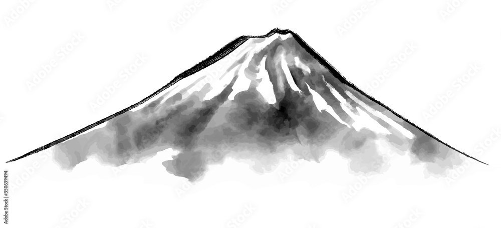 富士山の墨絵　柏山居士？ 富士山の水墨画イラスト 年賀状素材 Stock Vector | Adobe Stock