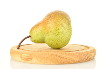 Juicy ripe, sweet, organic green pears, closeup, on a white background.