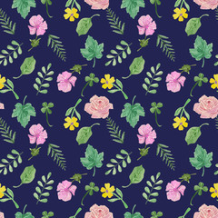 Wall Mural - otanical seamless pattern with floral collection leaves and flowers,