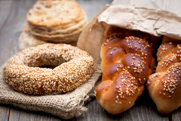 delicious homemade bagel on a wooden table