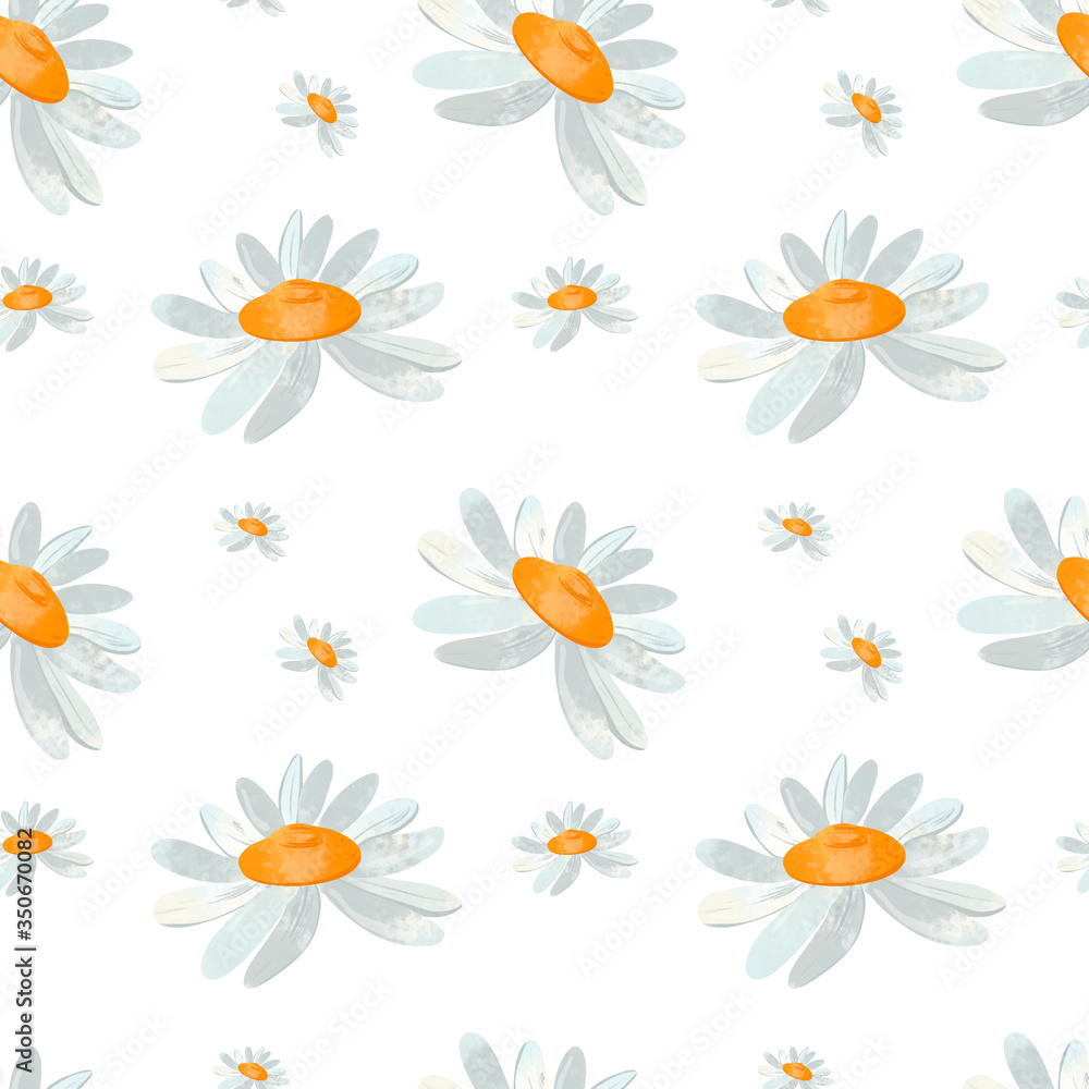 Cute square silent pattern daisy flower. Textural digital art on a ...