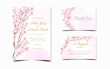 Wall Mural - wedding invitation suite with beautiful japanese cherry blossom