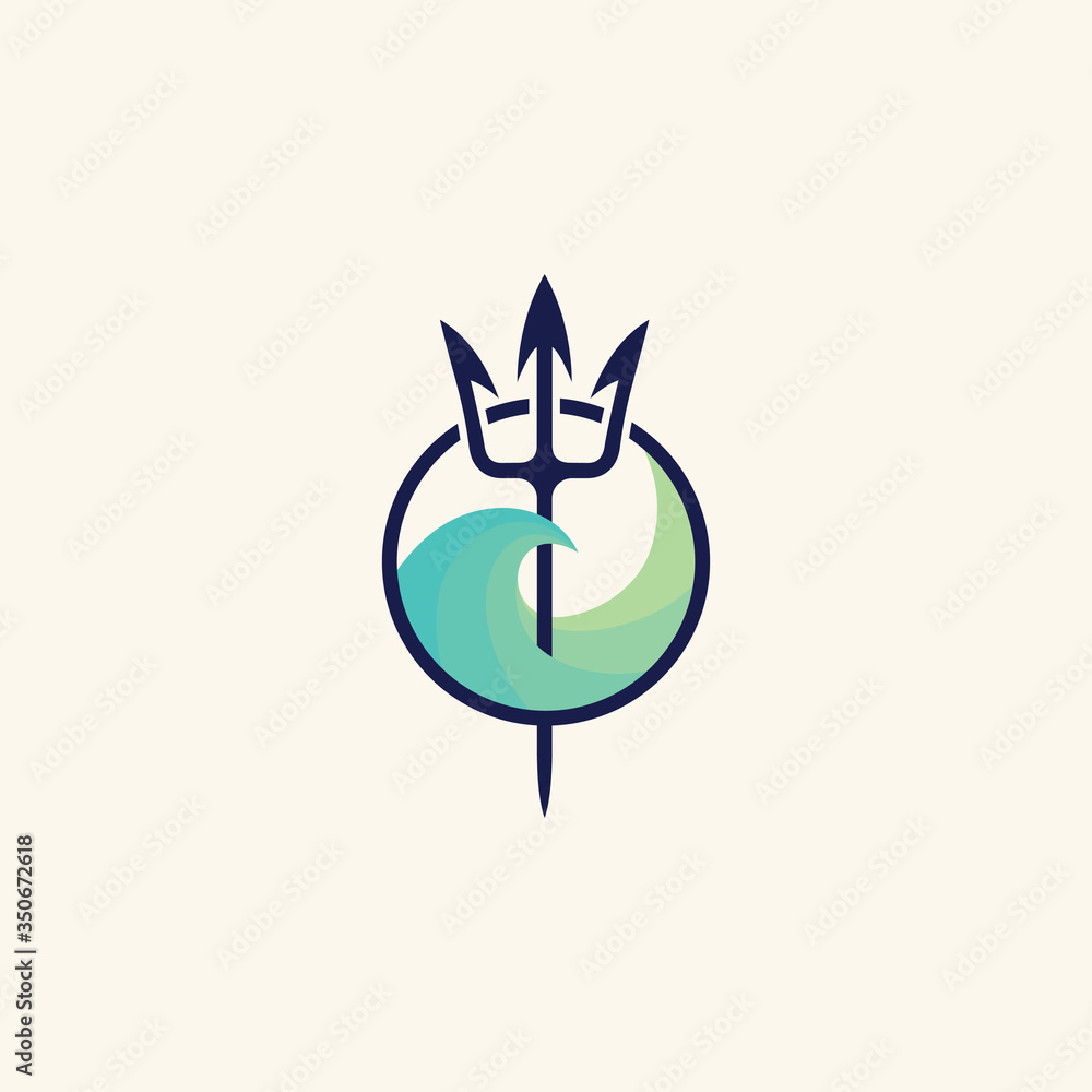 Neptune trident logo and sea wave - obrazy, fototapety, plakaty 