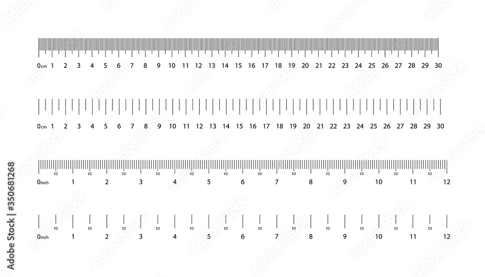 Ruler scales. Centimeter, millimeter, inch of measure. Geometric ...