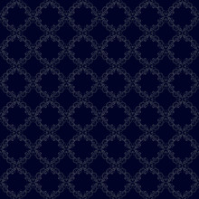 Navy Blue Wallpaper, Vector Background With Silver Ad Gray, Luxurious, Wallpaper, Luxury Geometric Seamless Vector Pattern In Vintage Fashion Design, Printing, Fashion Design,wedding And Invitation.
