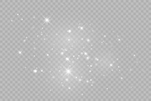 Dust White. White Sparks And Golden Stars Shine With Special Light. Vector Sparkles On A Transparent Background.