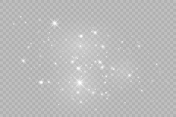 dust white. white sparks and golden stars shine with special light. vector sparkles on a transparent