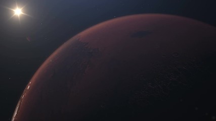Wall Mural - martian orbit. mars in space with illuminated craters and martian mountains. elements of this image 