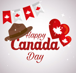 happy canada day with hat and decoration vector illustration design