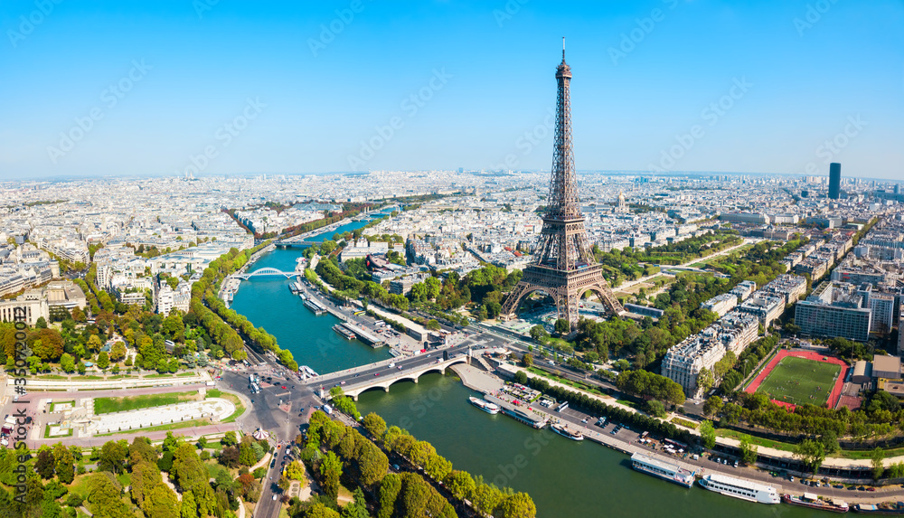 Eiffel Tower aerial view, Paris - obrazy, fototapety, plakaty 