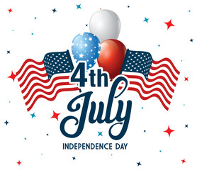 Wall Mural - 4 of july happy independence day with flag and balloons helium vector illustration design