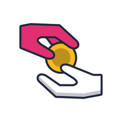 Sticker - hands giving coin fill style icon