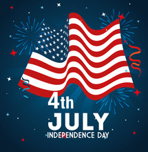 4 Of July Happy Independence Day With Flag Decoration Vector Illustration Design