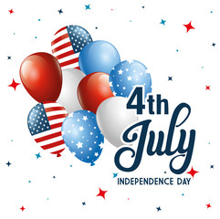 4 of july happy independence day with balloons helium vector illustration design