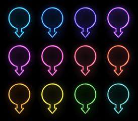 Wall Mural - neon arrow circle sign set on black background. glowing light color banner with text space. night st