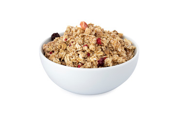 Muesli, berry muesli in white bowl, on white background (Tr- Musli)
