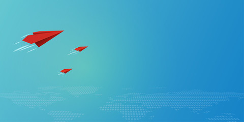 Wall Mural - red paper airplanes flying on blue sky and business teamwork concept.vector illustration.