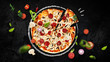 © Mariia - Pizza slices tasty  set tomato salami ham Delicious cheese oregano olives food mass restaurant 3d realistic basil onion
