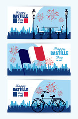 Wall Mural - happy bastille day celebration with flag and bicycle