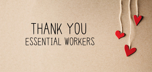 Wall Mural - Thank You Essential Workers message with handmade small paper hearts