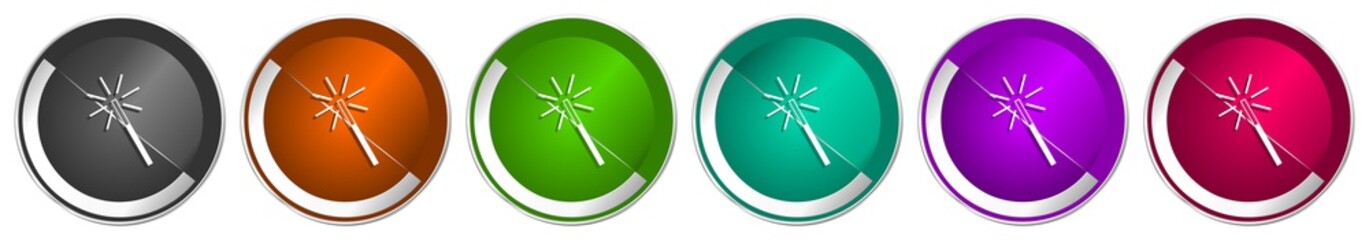 Leinwandbilder - Magic wand icon set, silver metallic chrome border vector web buttons in 6 colors options for webdesign