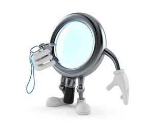 Wall Mural - Magnifying glass character holding whistle