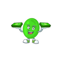 Sticker - A cheerful cocci cartoon mascot design having some money on hands