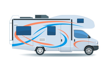 Motorhome or recreational vehicle RV camper car. Flat vector illustration