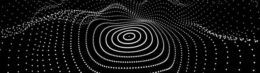 Abstract gradient dynamic wave of particles. Network of bright points or dots. Big data. Digital background. Vector