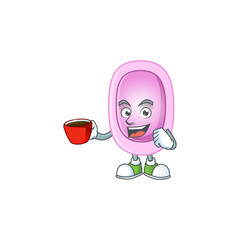 Sticker - A mascot design character of pertussis drinking a cup of coffee