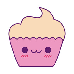 Poster - Kawaii cupcake cartoon line and fill style icon vector design