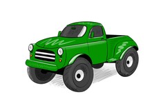 Green Pickup Cartoon Car Isolated On White