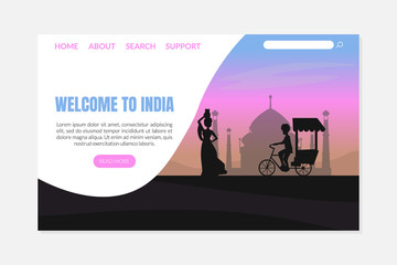 Wall Mural - Welcome to India Landing Page Template, Travel Agency, Website, Mobile Application Vector Illustration