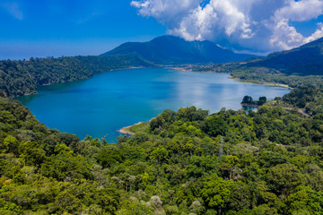 Sticker - Aerial view of a beautiful lake inside an old volcanic caldera (Lake Buyan, Twin Lakes, Bali, Indonesia)