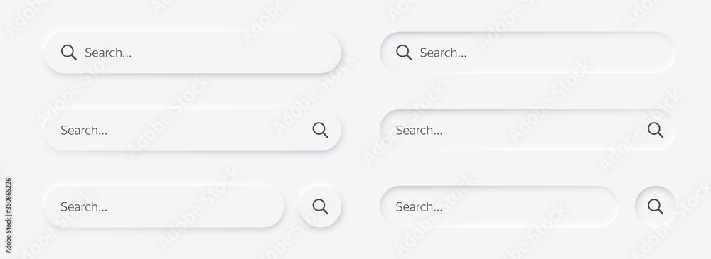 Search bar. Vector set searched navigator, Web elements for browsers, sites, mobile application and search button. Neumorphism design. Vector illustration EPS10 - obrazy, fototapety, plakaty 