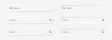 Search Bar. Vector Set Searched Navigator, Web Elements For Browsers, Sites, Mobile Application And Search Button. Neumorphism Design. Vector Illustration EPS10
