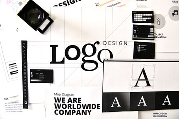 logo design. creative concept for website and mobile banner, internet marketing, social media and ne