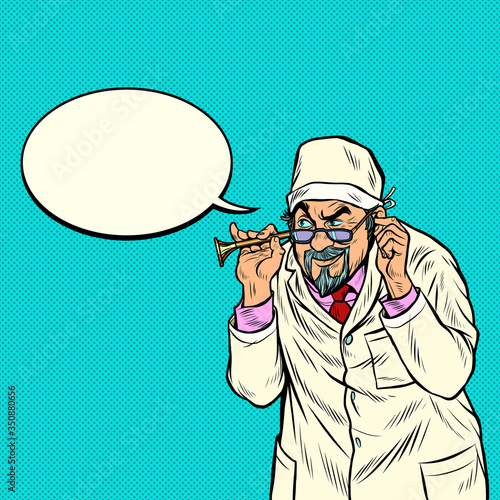 Fototapeta Old doctor with retro stethoscope