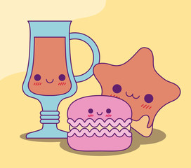 Poster - Kawaii juice cup star and cookie vector design