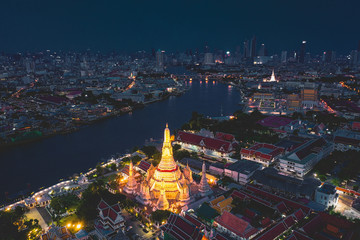 Wall Mural - Aerial view of Wat Arun temple in Bangkok Thailand during lockdown covid quarantine