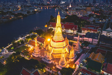 Wall Mural - Aerial view of Wat Arun temple in Bangkok Thailand during lockdown covid quarantine