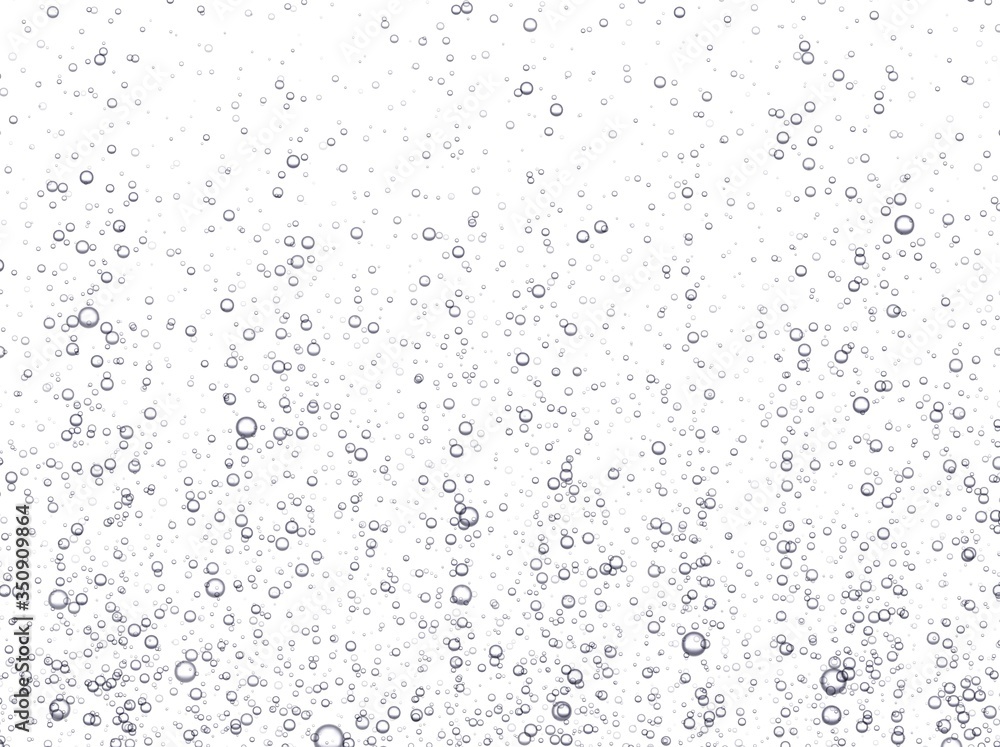 Underwater fizzing bubbles, soda or champagne carbonated drink, sparkling water isolated on white background. Effervescent drink. Aquarium, sea, ocean bubbles vector illustration. - obrazy, fototapety, plakaty 