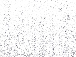 Underwater fizzing bubbles, soda or champagne carbonated drink, sparkling water isolated on white background. Effervescent drink. Aquarium, sea, ocean bubbles vector illustration.