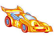 Yellow Racing Car With Driver Inside, Toy, Isolated Object On A White Background, Vector Illustration,